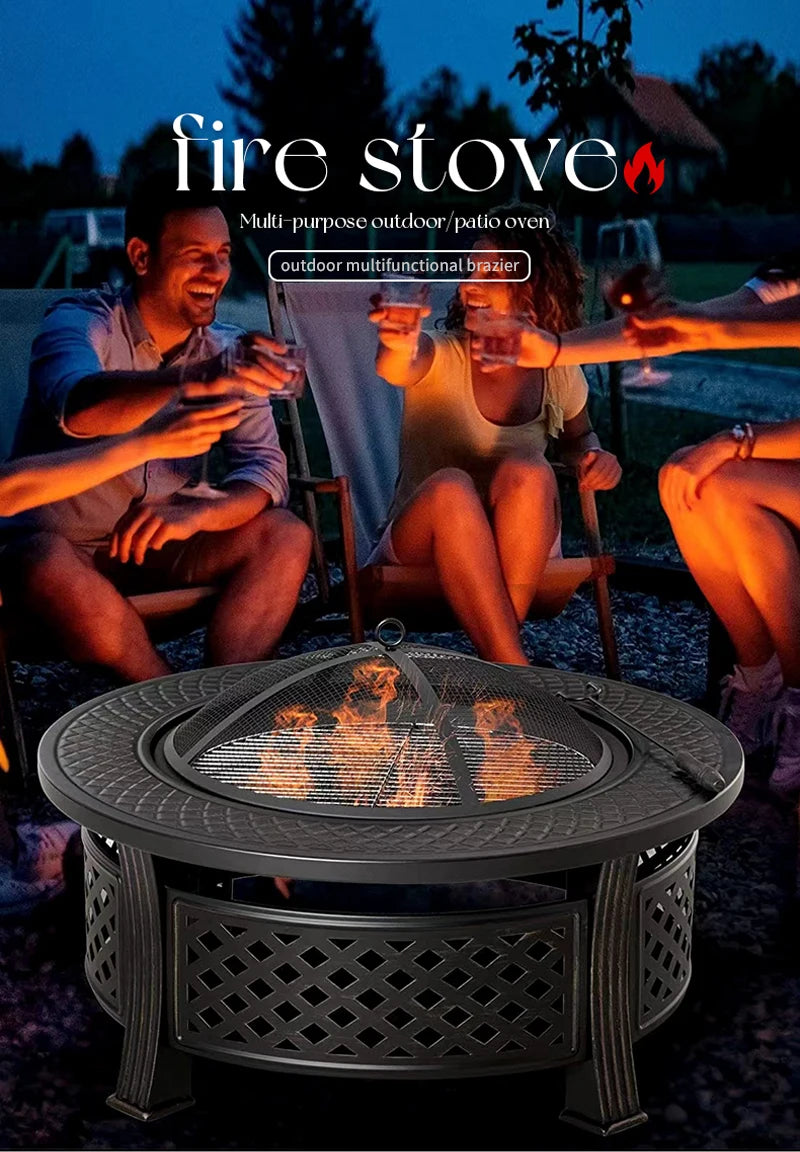 32-Inch Fire Pit Bowl with BBQ Grill - Outdoor Camping Firepit Set for Wood Burning and Garden Heating