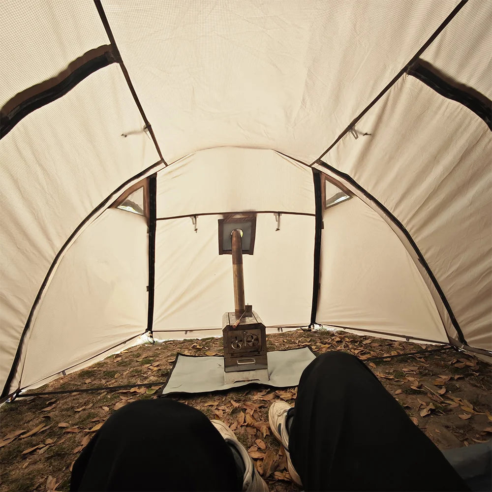 Fireproof Winter Camping Tent for 2 - Waterproof Tunnel Dome Tent with Stove Jack and Snow Skirt for 4 Season Hiking