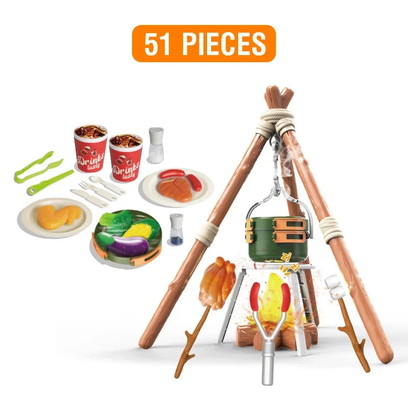 51Pcs Children's Camping Play Set Simulated Campfire Kitchen Food Picnic Role Play Toy for Kids