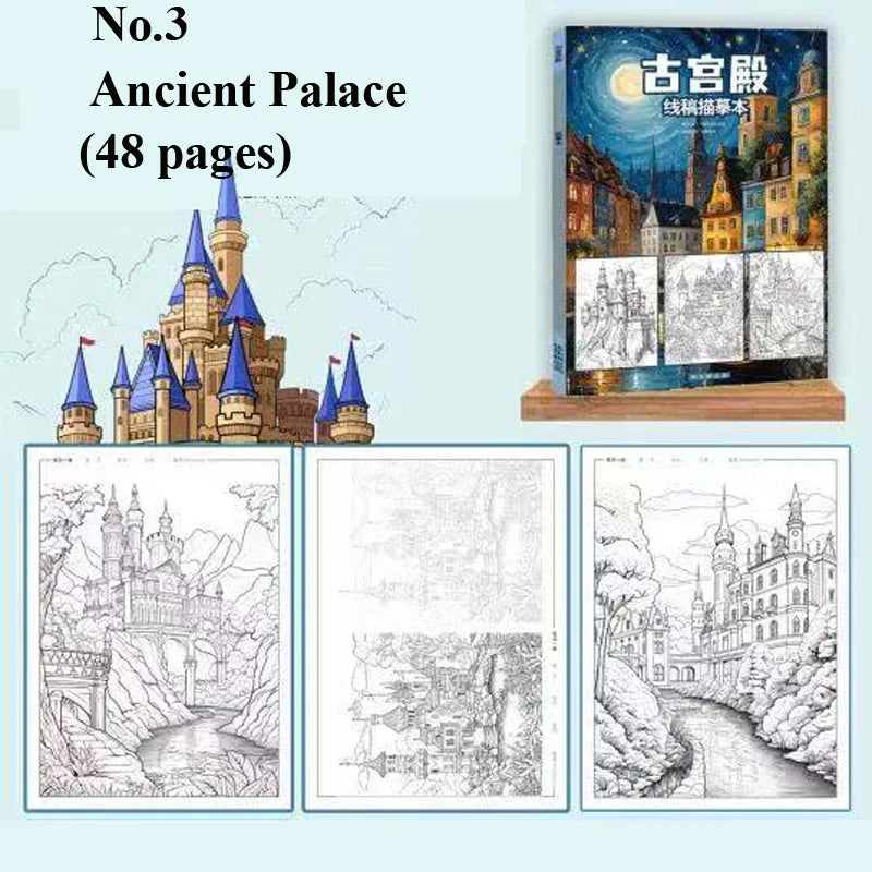 Artistic Drawing Practice Book for Adults - Landscape Tracing and Pen Control Coloring for Stress Relief