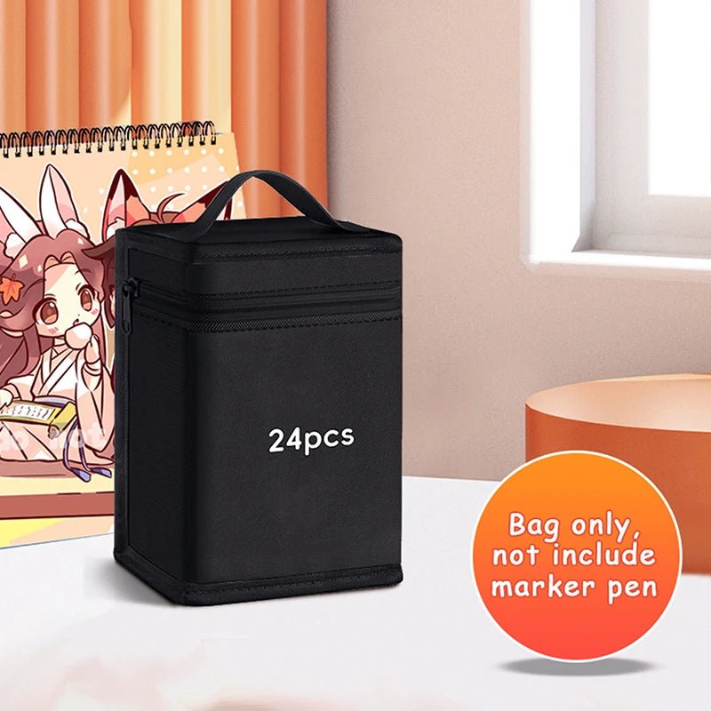 Large Capacity Canvas Pencil Bag Organizer for 12/24/36/48 Art Marker Pens - Folding Square Storage Pouch
