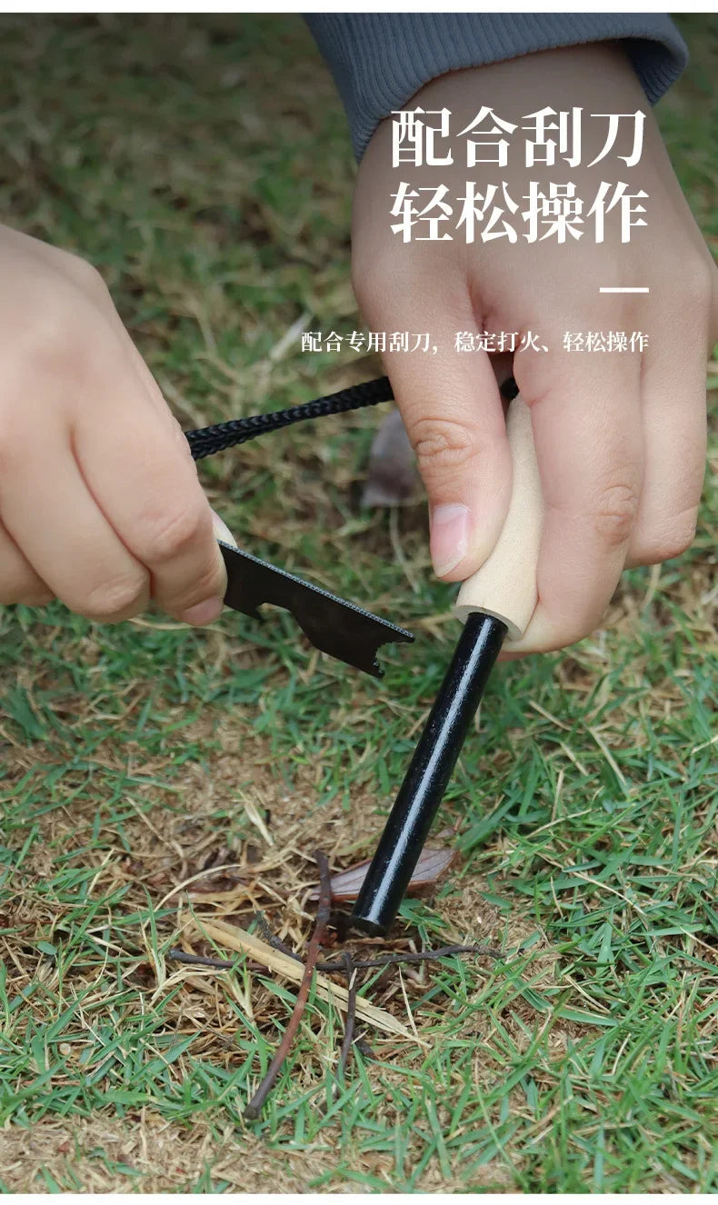 HOT Portable Outdoor Flint with Magnesium Sticks, Fire Tools, and Wooden Handle for Survival