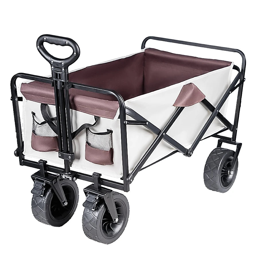 Heavy Duty Collapsible Outdoor Folding Wagon Cart for Garden, Beach, and Camping - Large Capacity Utility Trolley