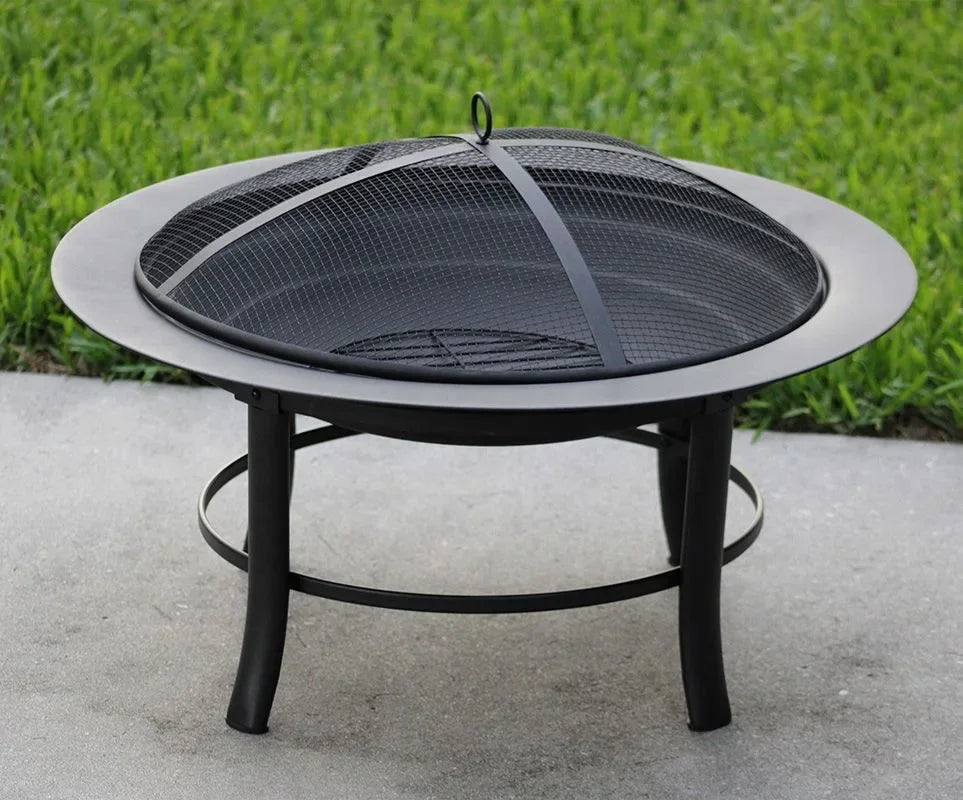 Camping Fire Pit Bonfire Stove with Wood Basket - Black Garden Decoration and Heating Furnace with Baking Net