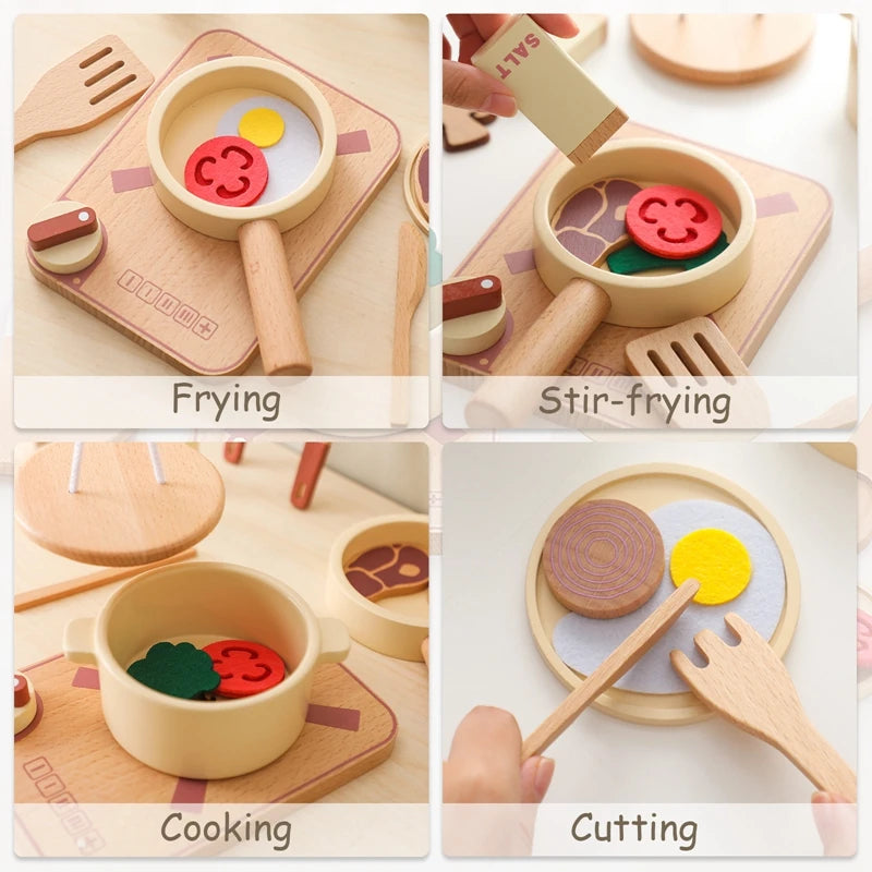 Montessori Children's Play House Kitchen Set Toys Children's Educational Simulation Wooden Toy Vegetable Pot Model Pretend Toys
