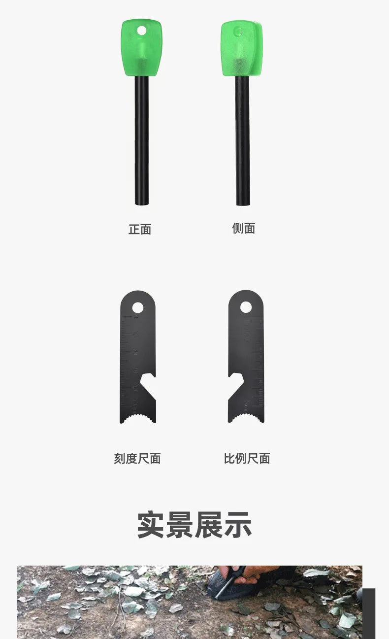 Outdoor Survival Flint Fire Starter with Wooden Handle - Multi-Tool Magnesium Rod and Waterproof Luminous Camping Fire Stick
