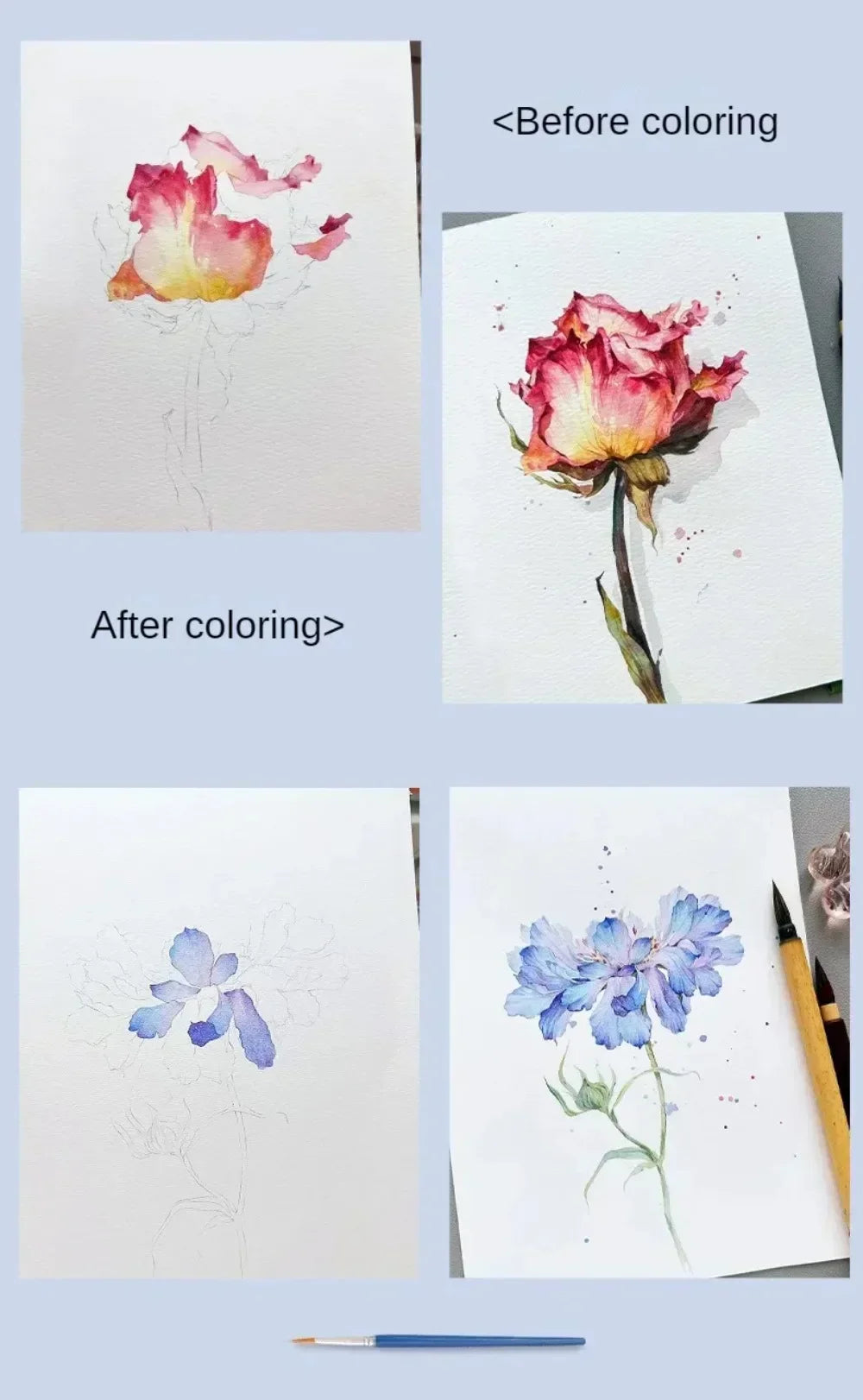 Portable Watercolor Painting Book with 4 Sheets - Kids Gouache Coloring Stationery and Graffiti Drawing Set with Paint Brush