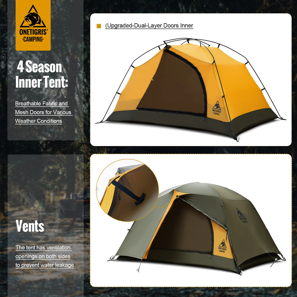 OneTigris Stella 4 Season Camping Tent for 1-2 Persons - Lightweight Double Layer, 3000mm Waterproof for Outdoor Hiking and Beach