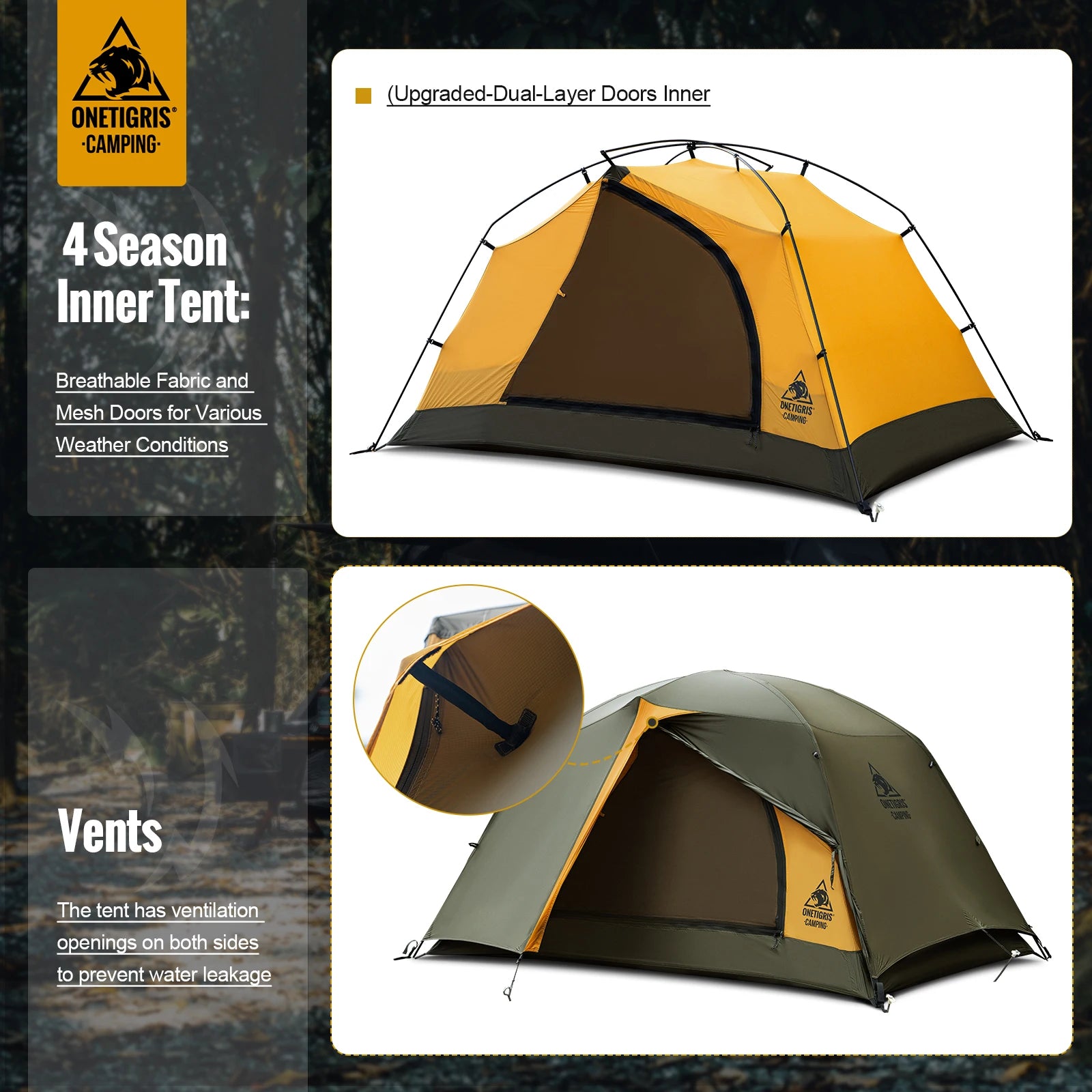 OneTigris Stella 4 Season Camping Tent for 1-2 Persons - Lightweight Double Layer, 3000mm Waterproof for Outdoor Hiking and Beach