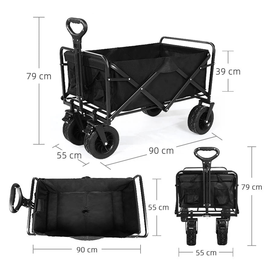Heavy Duty Collapsible Outdoor Folding Wagon Cart for Garden, Beach, and Camping - Large Capacity Utility Trolley