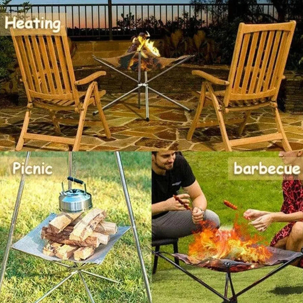 Stainless Steel Foldable Fire Rack for Camping, Backyard BBQ, and Bonfire - Mesh Fire Pit Wood Stove Frame