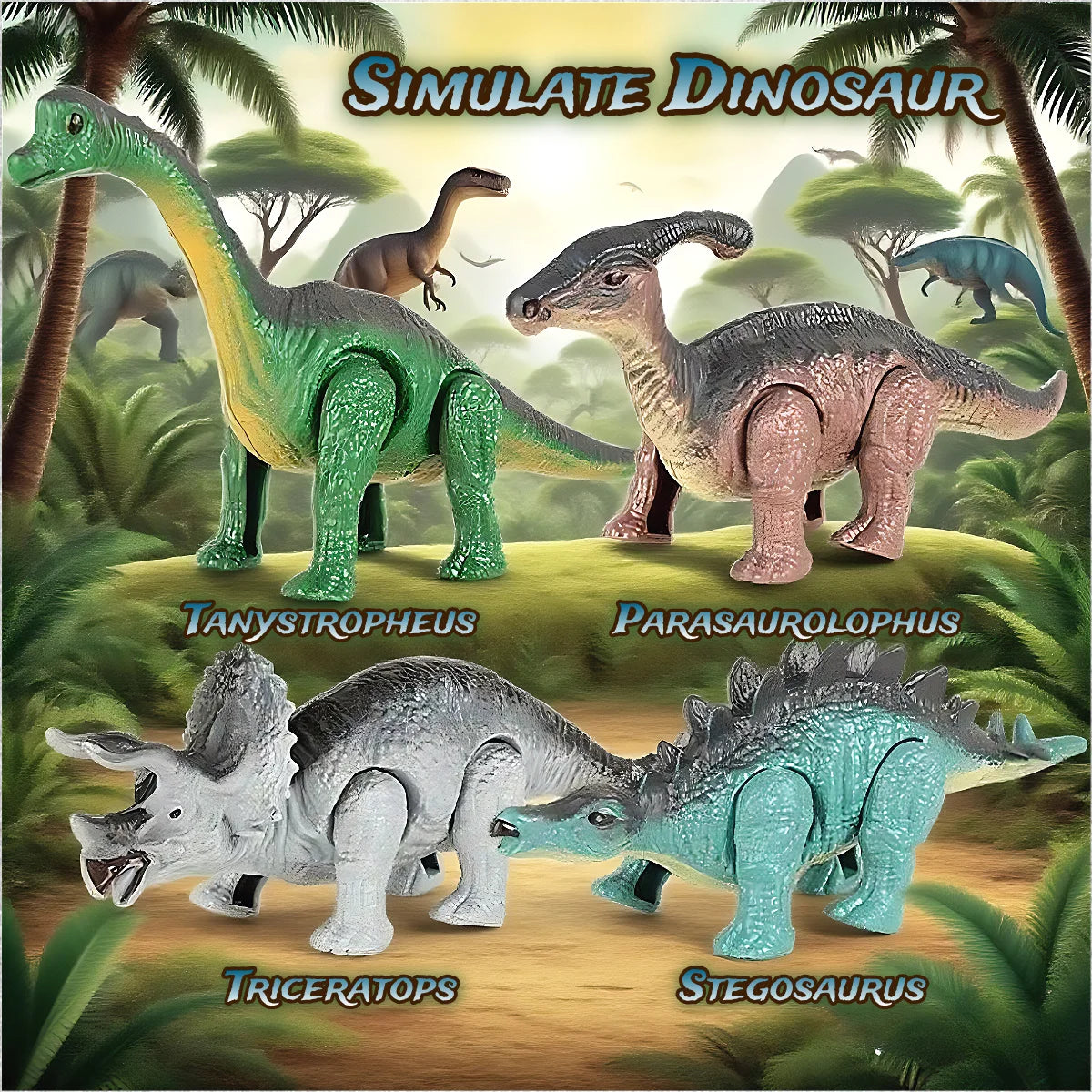 Dinosaur Toy Gift Set - Wound-Up Mechanical Walking Animal Toy for Kids' Birthdays