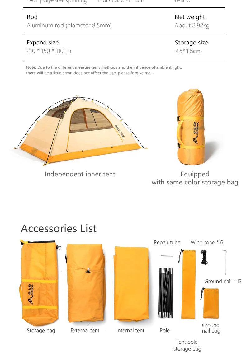 4 Season Camping Tent for 2 People - Double Layer Waterproof Backpacking Tent with Snow Skirt and Aluminum Poles for Hiking and Picnic