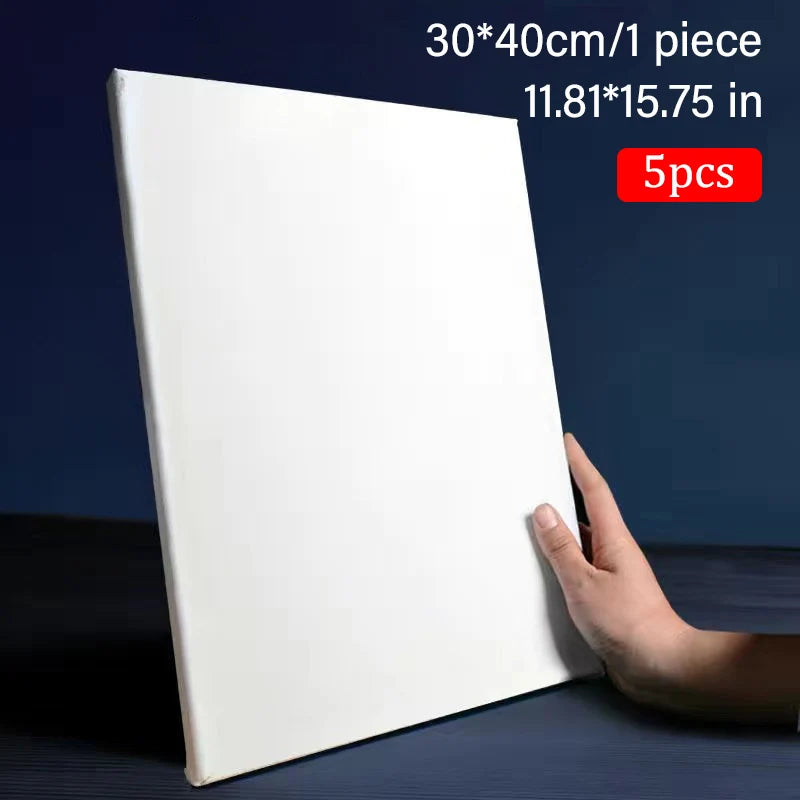 5pcs White Blank Artist Canvas Boards for Oil Painting, Acrylic, Watercolor with Wooden Frame