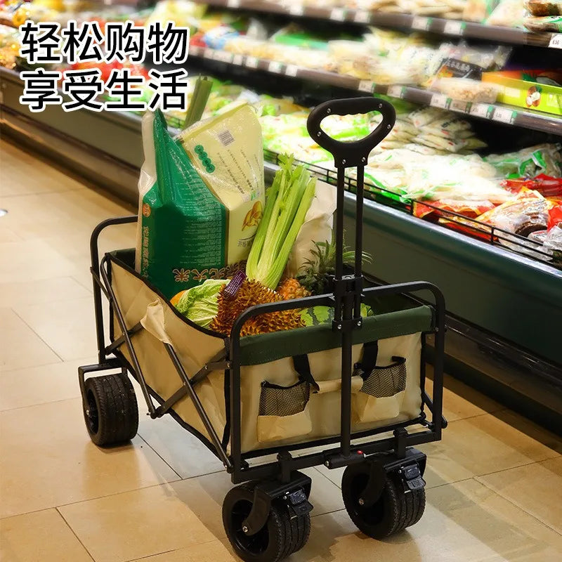 Camping Trailer Folding Shopping Cart for Outdoor Stalls, Cargo Transport, and Picnic Use
