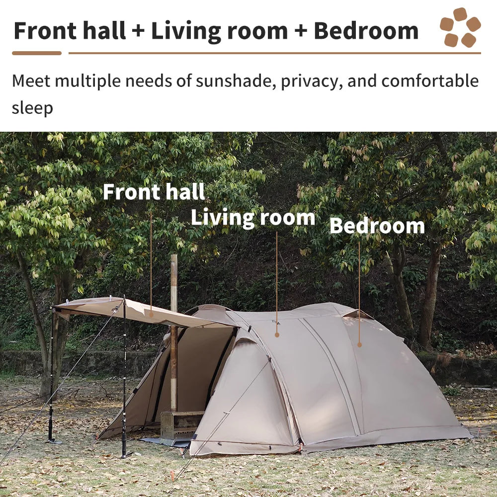Fireproof Winter Camping Tent for 2 - Waterproof Tunnel Dome Tent with Stove Jack and Snow Skirt for 4 Season Hiking