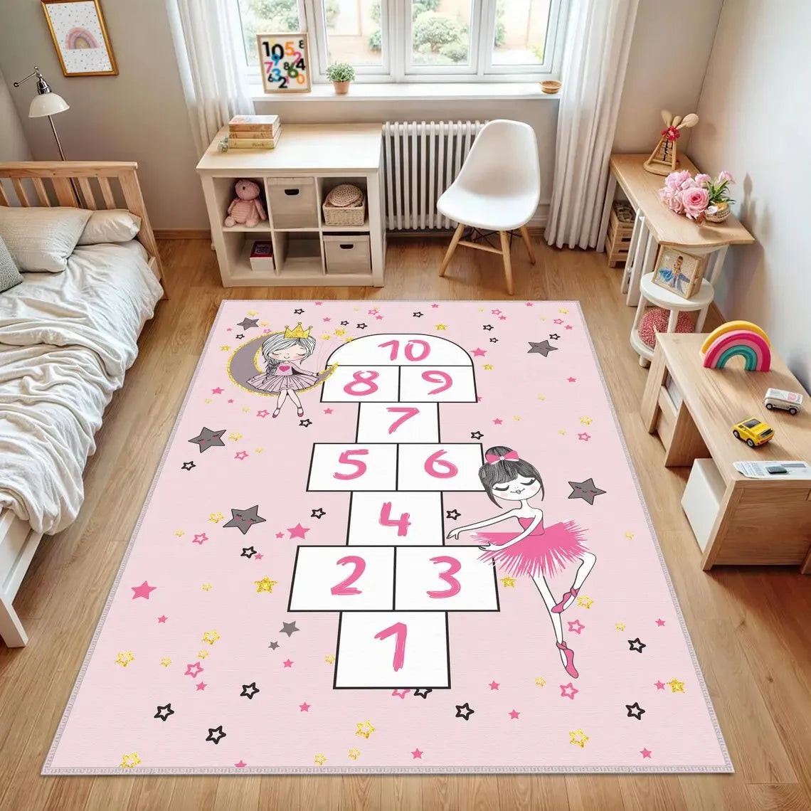 Hopscotch Kids Carpets Play Mat Cartoon Parent-child Game Carpet Bedroom Bedside Children's Number Game Room Decoration