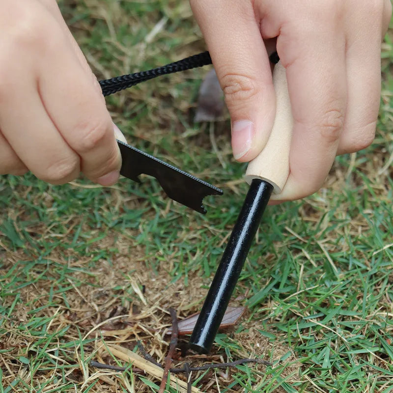 Portable Outdoor Flint with Survival Tools - Magnesium Sticks, Wood Handles, and Flint Stick