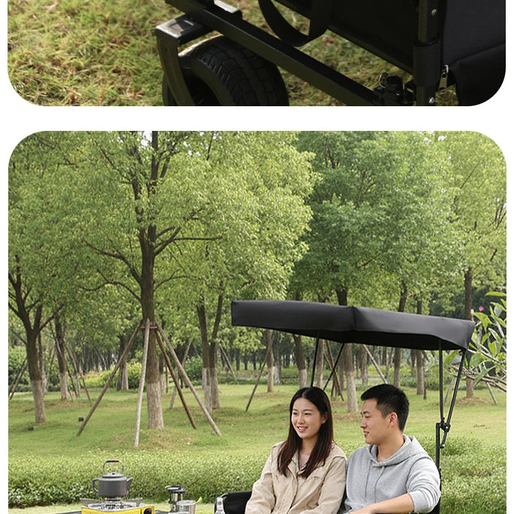 300kg Folding Wagon with Canopy & Seats - Heavy Duty Beach Cart for Camping, Picnic, and Grocery Shopping - Portable Utility Pull Cart