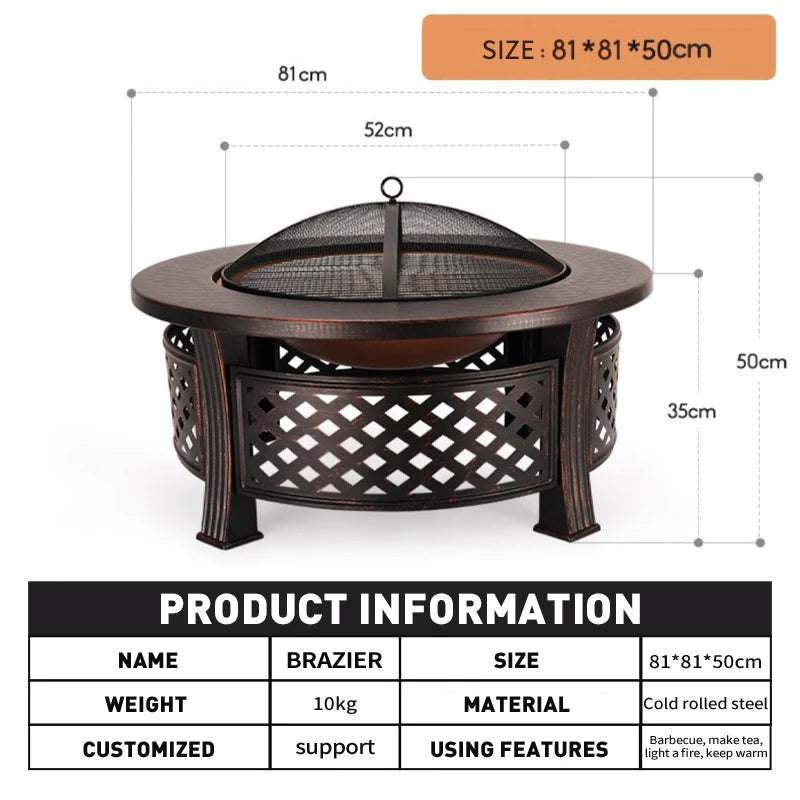 32-Inch Fire Pit Bowl with BBQ Grill - Outdoor Camping Firepit Set for Wood Burning and Garden Heating