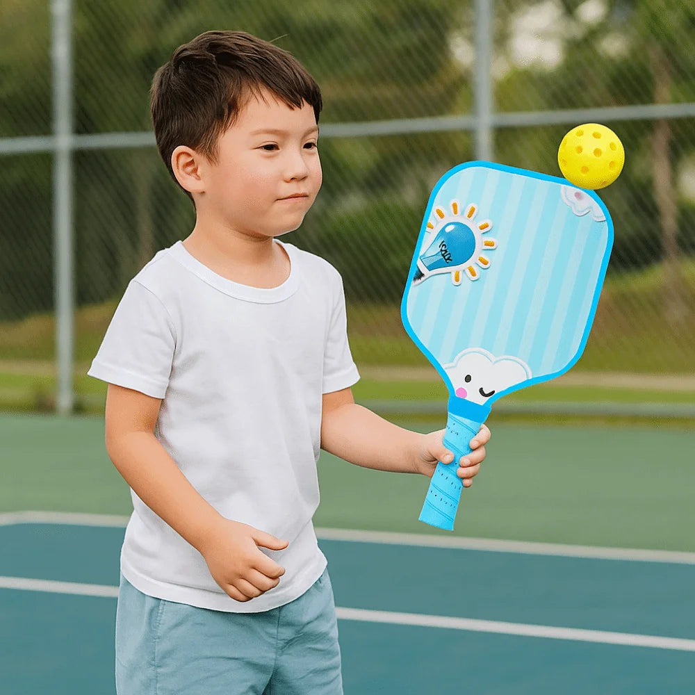 Cartoon Children's Pickleball Set with Colorful Rackets, Non-Slip Grip, and 2 Durable Balls