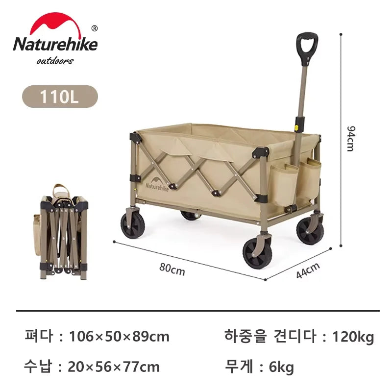 Naturehike Folding Cart Outdoor Camping Trolley 110L Large Capacity for Family Travel, Gardening, Beach Trips, and Shopping