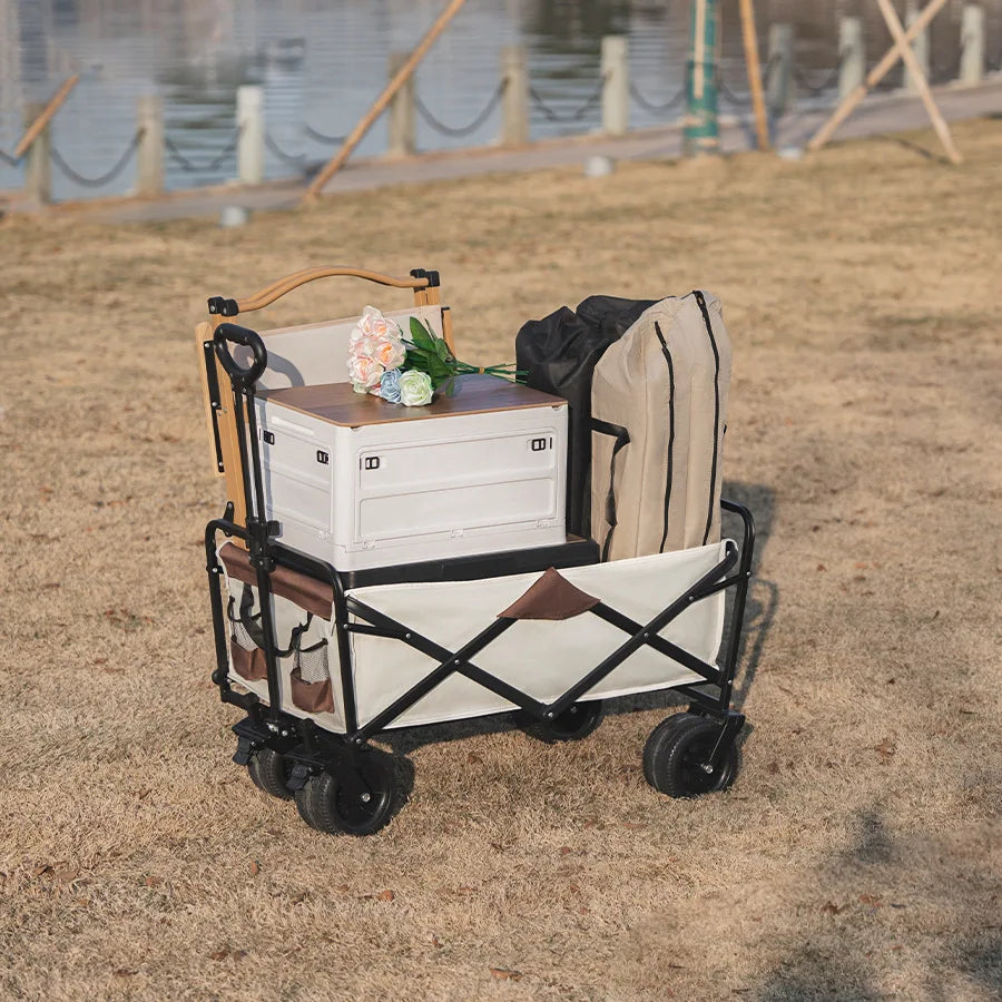 Extra Long Extender Folding Utility Cart for Outdoor Use, Large Capacity Picnic Trolley and Beach Wagon
