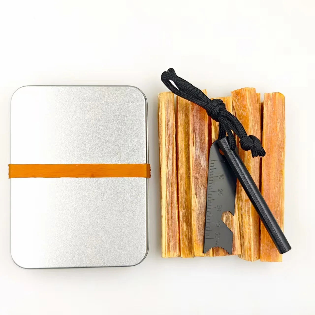 Outdoor Camping Fire Starter Kit - Pine Mingzi Flint and Steel Survival Tool with Portable Iron Box