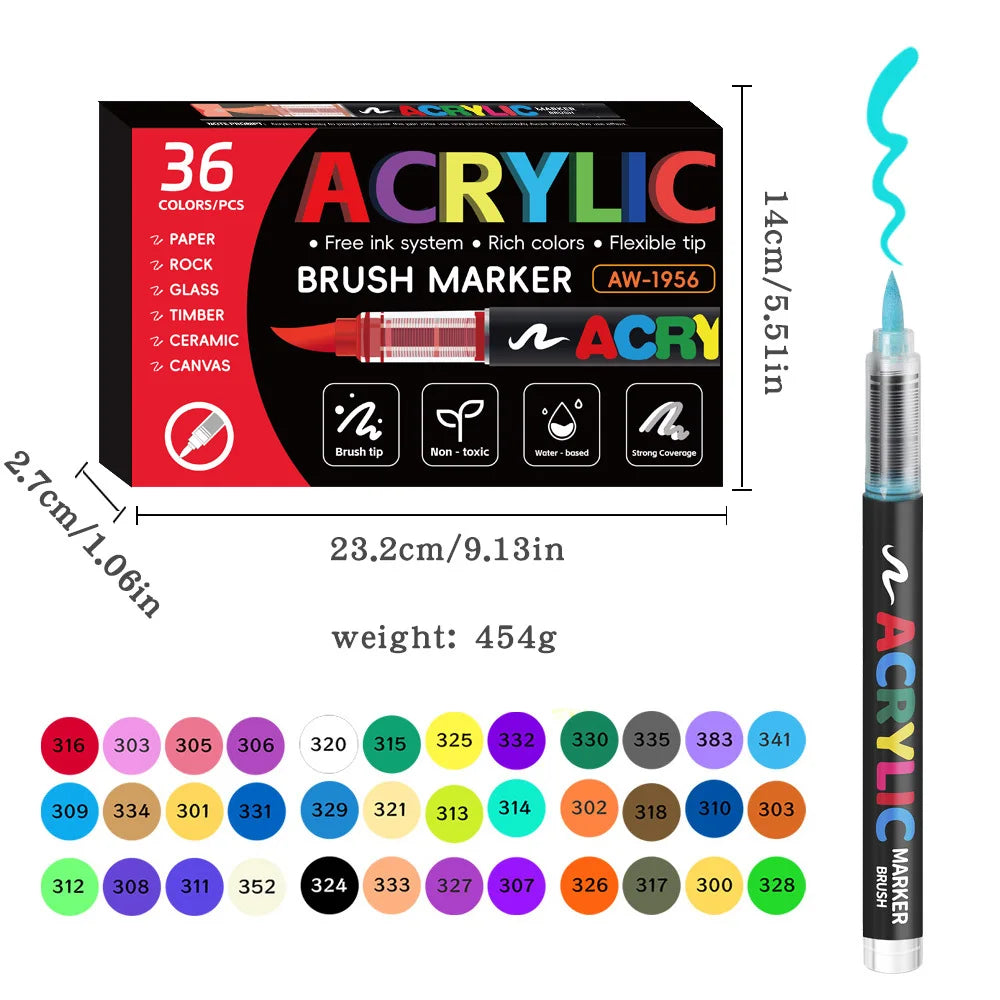 Acrylic Marker Pen Set - 12/24/36/48 Colors for DIY Art, Graffiti, School, and Office Supplies
