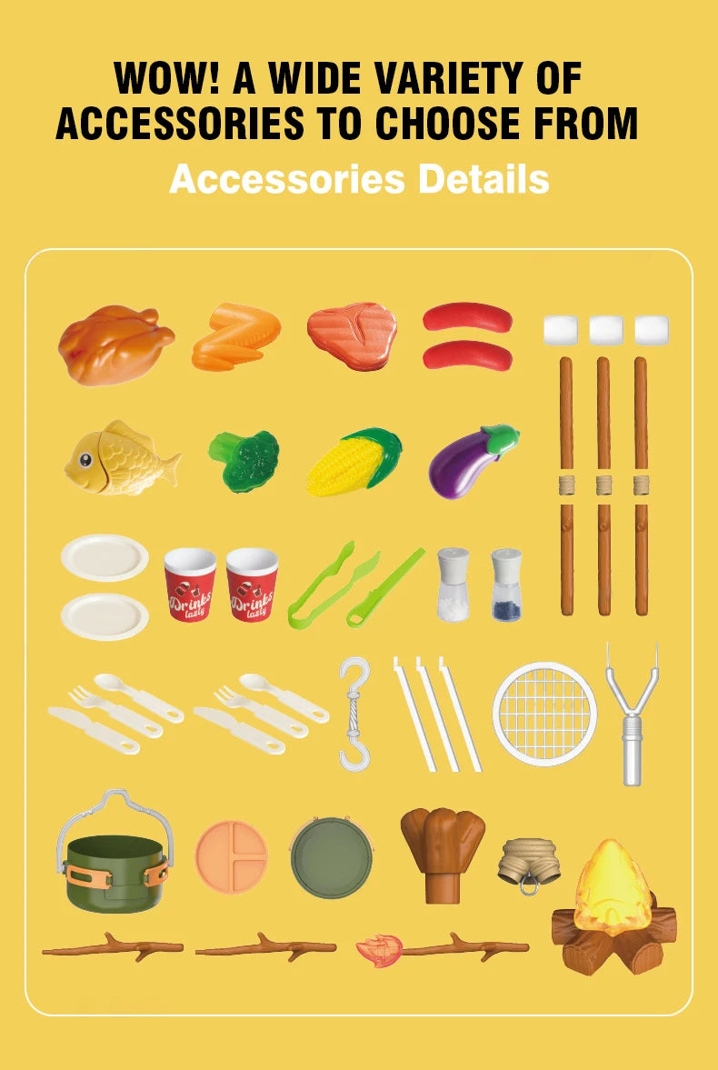 51Pcs Children's Camping Play Set Simulated Campfire Kitchen Food Picnic Role Play Toy for Kids