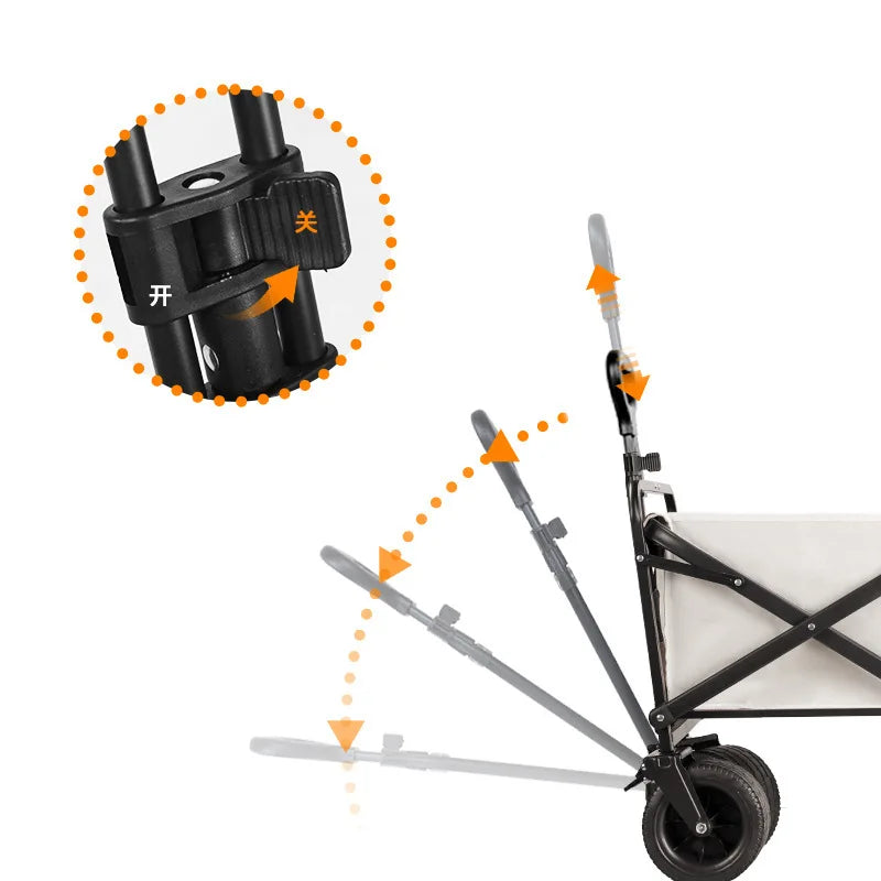 Extra Long Extender Folding Utility Cart for Outdoor Use, Large Capacity Picnic Trolley and Beach Wagon