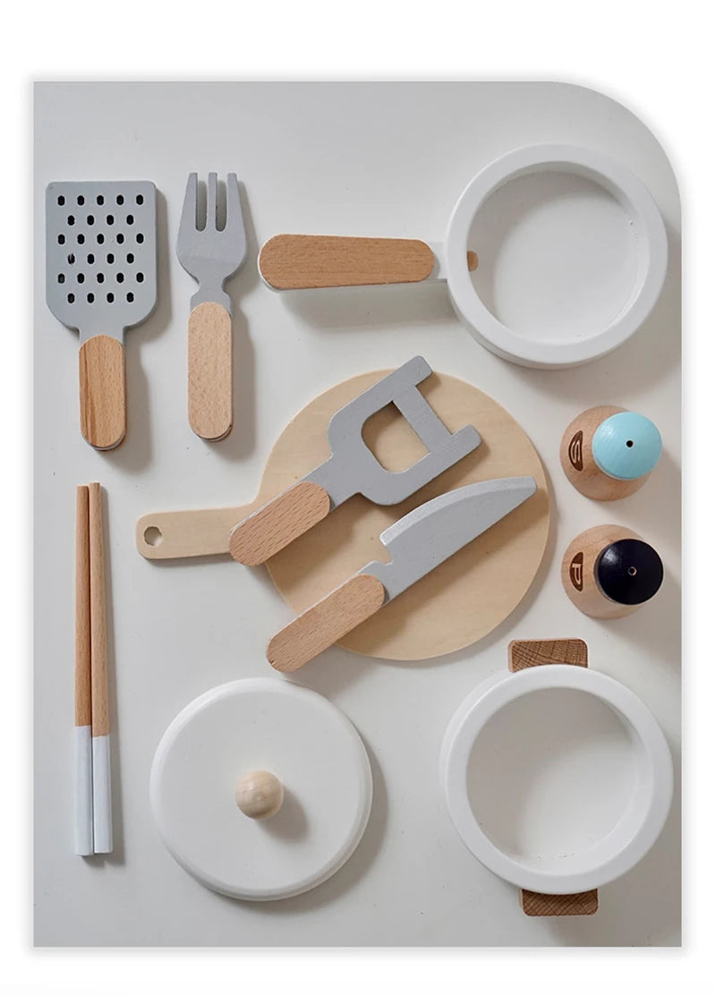 Children's Wooden Play Kitchen Set with Magnetic Cookies and Fruit Cutting - Pretend Play Baking Toys for Girls