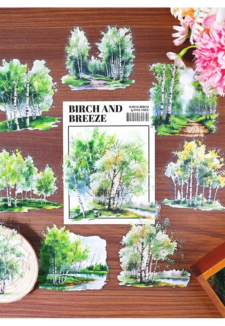 20 Sheets Forest Landscape Stickers - Pine Forest & Mountain Scenery for Scrapbooking, Stationery, Office, and School Supplies