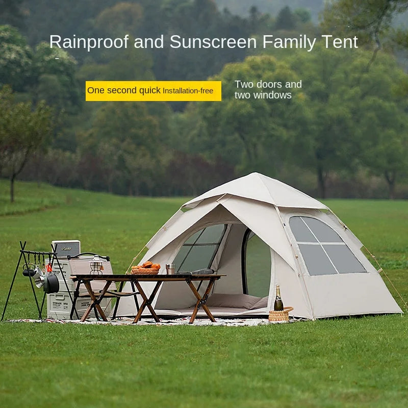 Outdoor Two-Door Folding Portable Automatic Tent - Rainproof Camping Gear with Quick Opening Design