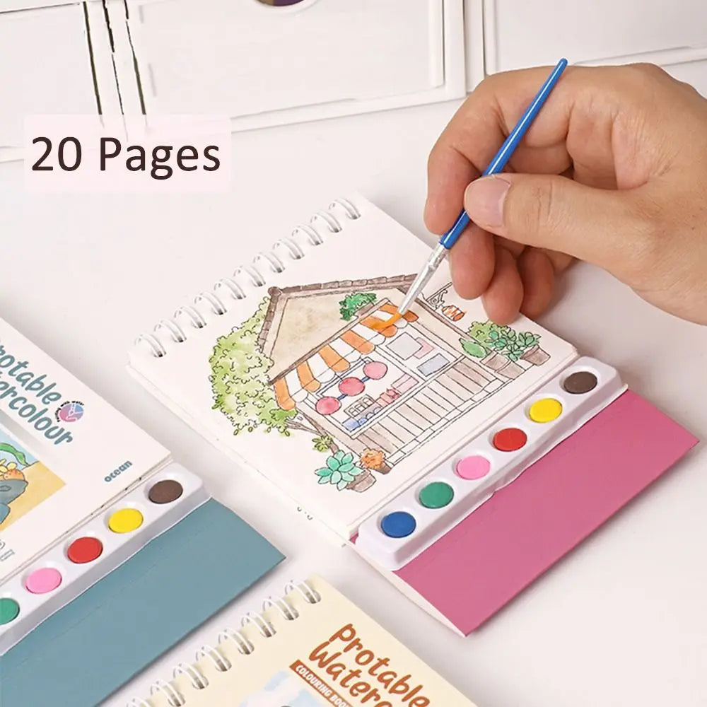 Portable House Coloring Book DIY - 20 Pages Watercolor Painting Set with 6 Colors for Toddler Arts and Crafts