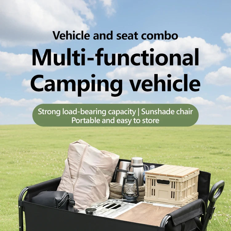 300kg Folding Wagon with Canopy & Seats - Heavy Duty Beach Cart for Camping, Picnic, and Grocery Shopping - Portable Utility Pull Cart