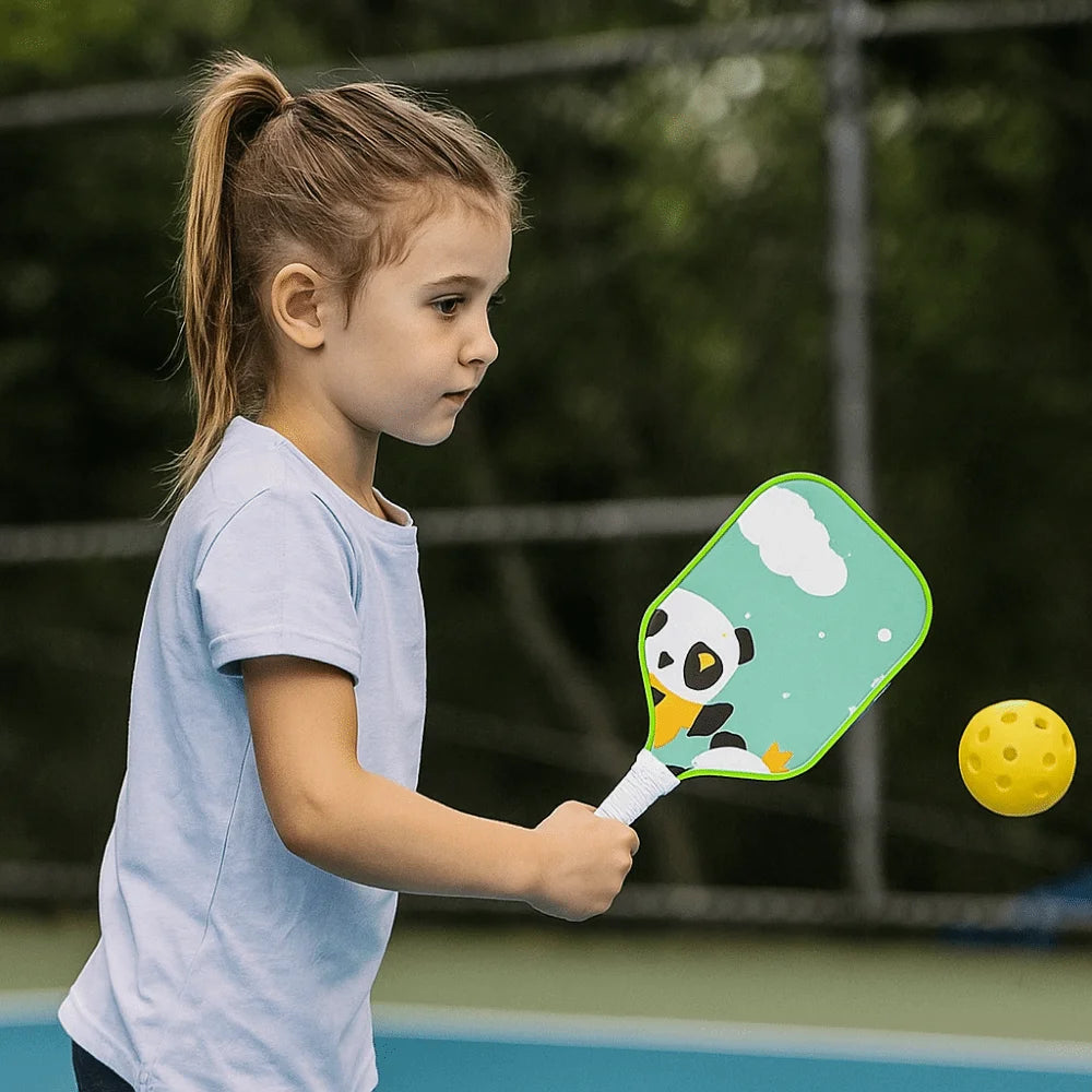 Cartoon Children's Pickleball Set with Colorful Rackets, Non-Slip Grip, and 2 Durable Balls