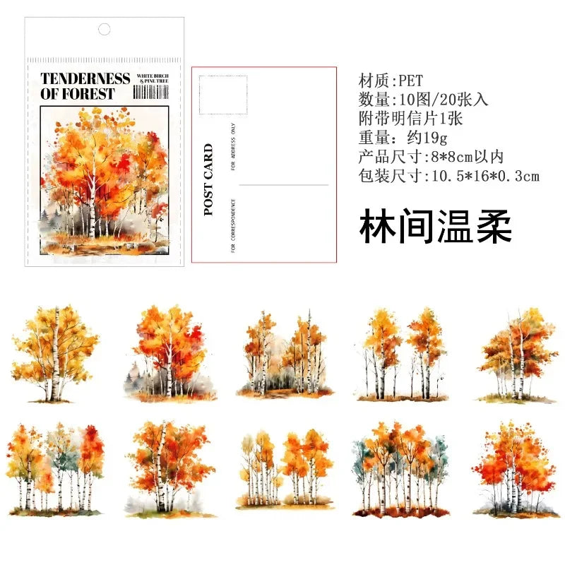 20 Sheets Forest Landscape Stickers - Pine Forest & Mountain Scenery for Scrapbooking, Stationery, Office, and School Supplies