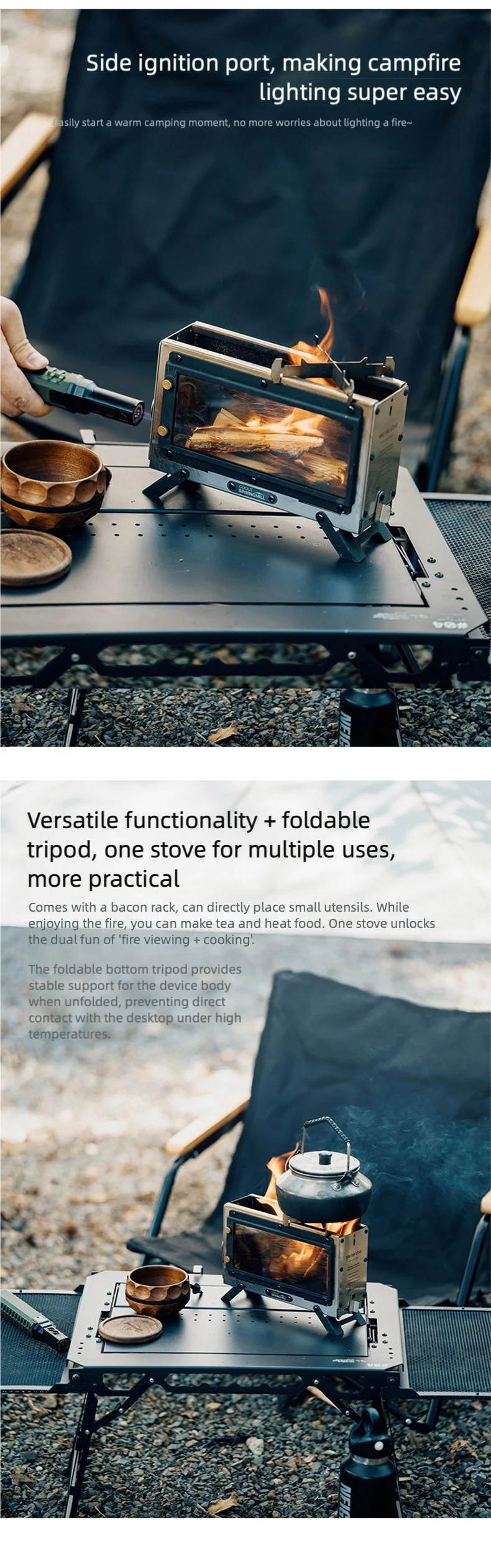 Goout Springhill Mini Fire Pit - Compact Portable Folding Tabletop Camping Firewood Stove