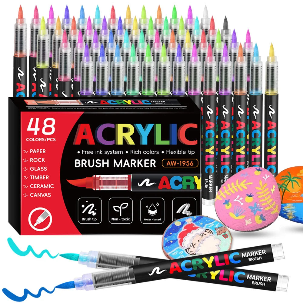 Acrylic Marker Pen Set - 12/24/36/48 Colors for DIY Art, Graffiti, School, and Office Supplies