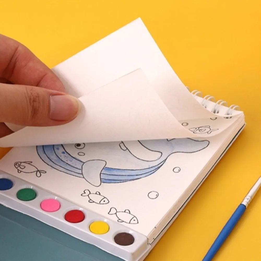 Portable House Coloring Book DIY - 20 Pages Watercolor Painting Set with 6 Colors for Toddler Arts and Crafts