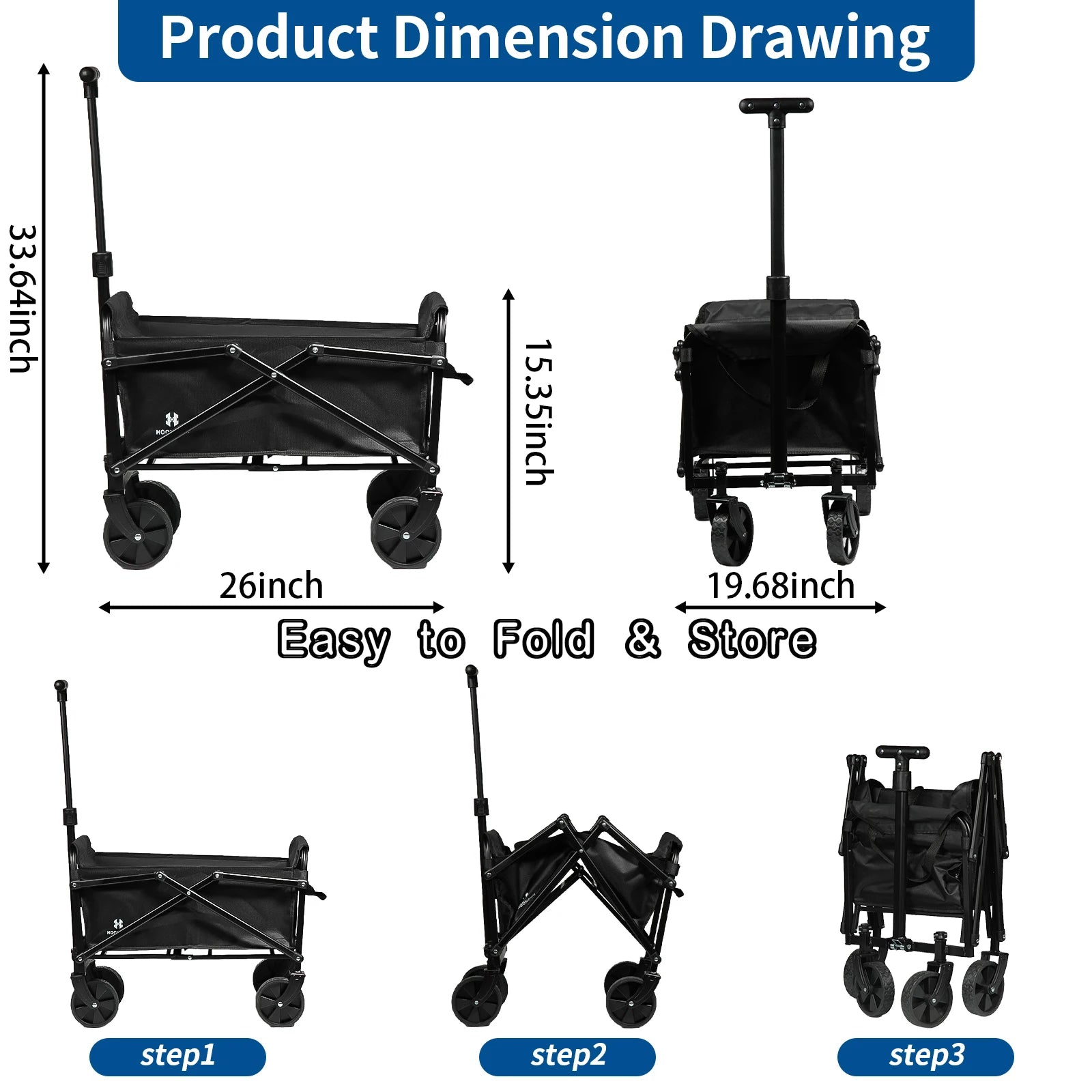 Beach Cart with Large Wheels - Foldable Utility Trolley for Picnic, Fishing, and Camping
