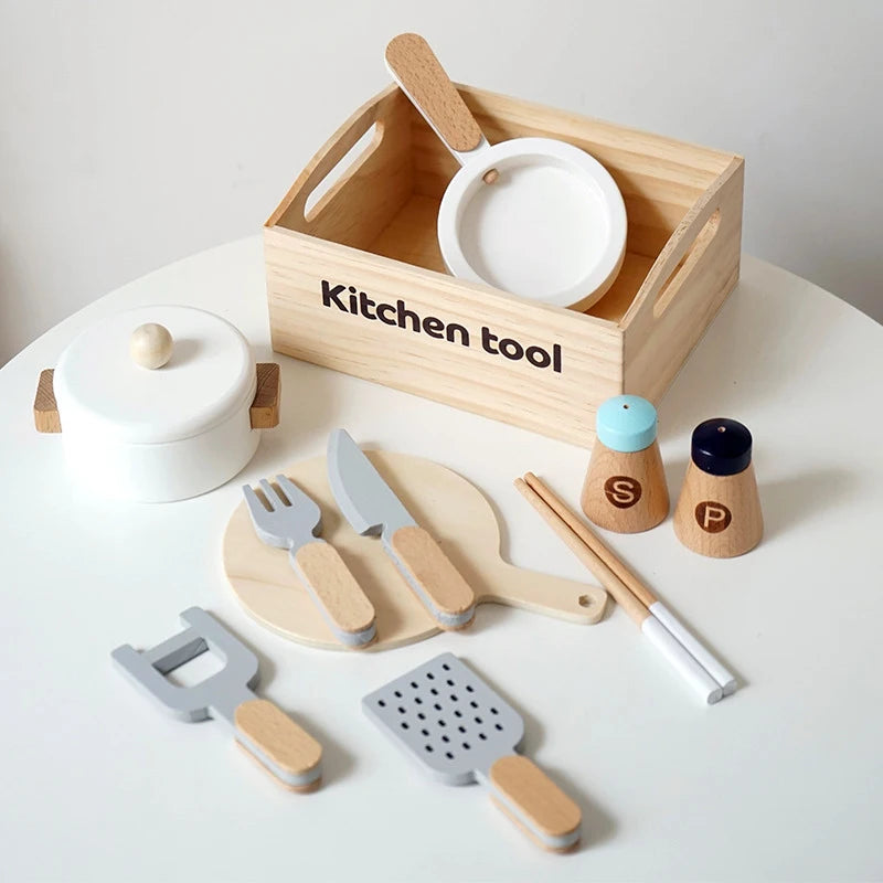 Children's Wooden Play Kitchen Set with Magnetic Cookies and Fruit Cutting - Pretend Play Baking Toys for Girls