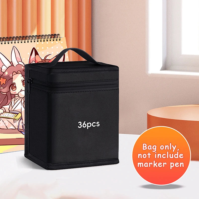 12/24/36/48Pcs Large Capacity Canvas Marker Pen Storage Bag - Folding Square Pencil Bag Organizer for Art Markers