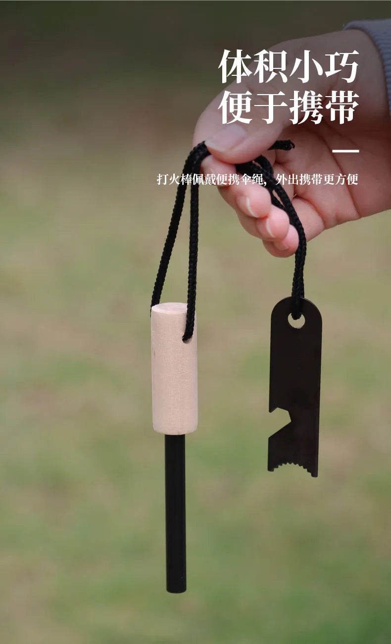 Portable Outdoor Flint with Survival Tools - Magnesium Sticks, Wood Handles, and Flint Stick