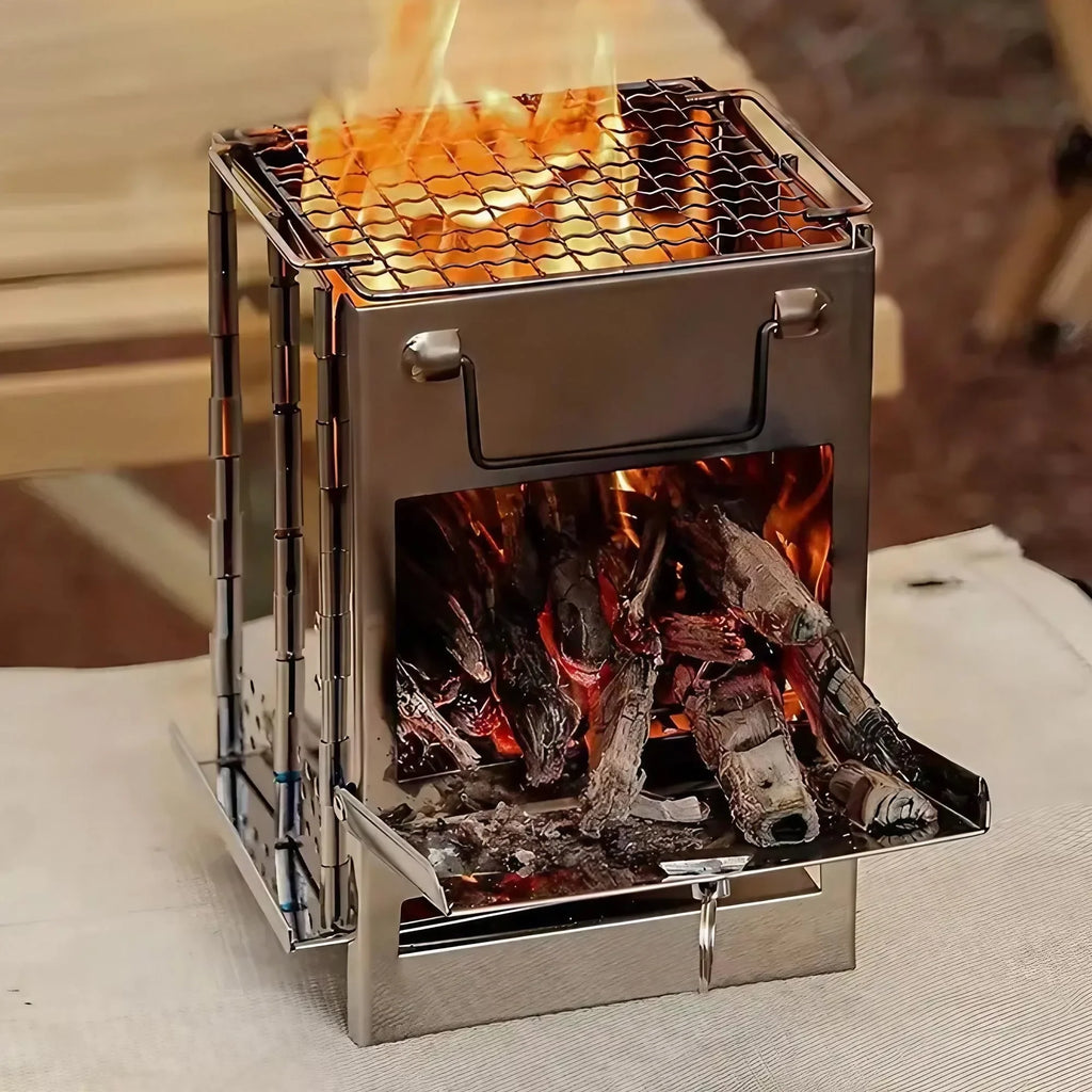 Square Wood Stove Outdoor Grill Mini BBQ Portable Camping Picnic Folding Grill for Home Kitchen Backyard Garden Cooking