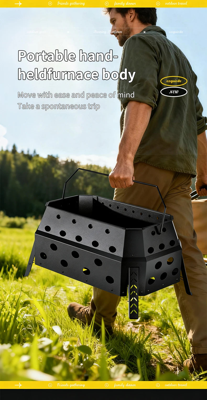 Portable Folding Campfire Grill Outdoor Wood Burning Stove for Camping and Hiking Lightweight Charcoal Fire Pit - Versatile Cooking Essential