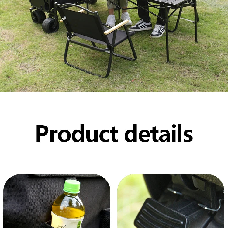 300kg Folding Wagon with Canopy & Seats - Heavy Duty Beach Cart for Camping, Picnic, and Grocery Shopping - Portable Utility Pull Cart