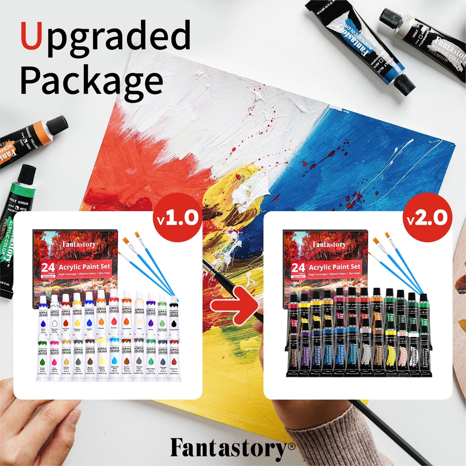 12ML 24 Colors Acrylic Paint Set with 3 Paint Brushes - Perfect Acrylic Paint Set for Adults, Ideal Gifts for Painters and Art Supplies