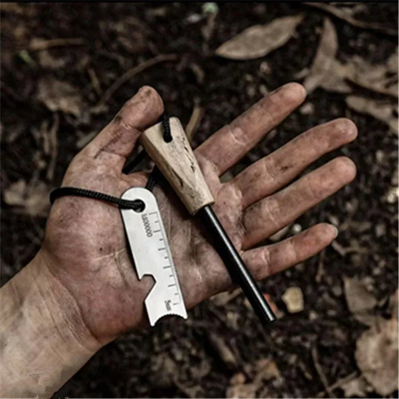 HOT Portable Outdoor Flint with Magnesium Sticks, Fire Tools, and Wooden Handle for Survival